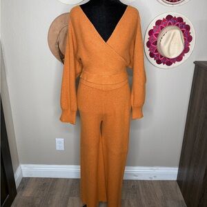 Women's Orange Knit 2pc Lounge Wear